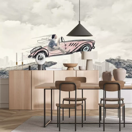 Sticker Frau im gezogenen Auto