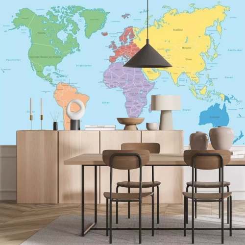 Fototapete Weltkarte - Kontinente in Farbe (hoher Detailgrad)