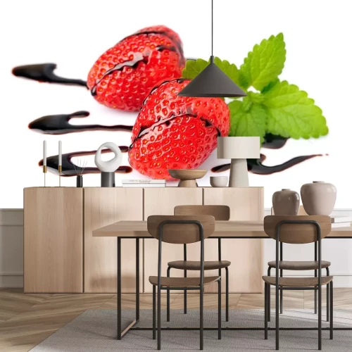 Sticker Frische Erdbeeren mit Minze und Schokolade