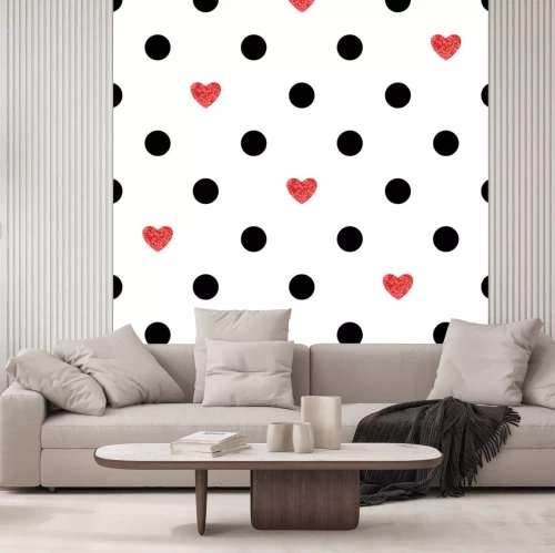 Sticker Tupfenmuster mit roten Herzen. Romantischen Hintergrund.