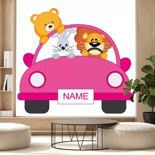 Sticker Tiere im rosa Auto