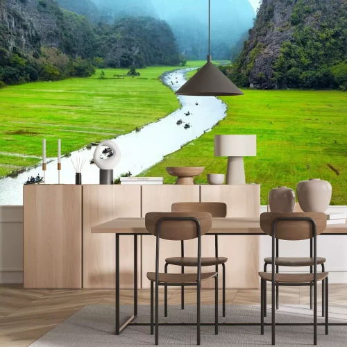 Fototapete Vietnamesische Landschaft mit Fluss