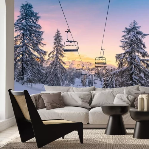 Sticker Winter Berge Panorama mit Skipisten und Skiliften