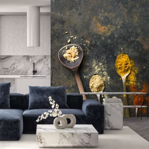 Sticker Gewürze schwarz Stein Hintergrund Zusammensetzung