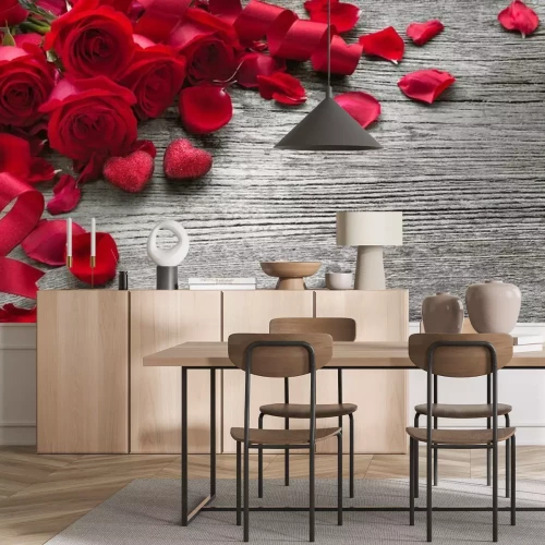 Fototapete Rosen auf Holzbrett
