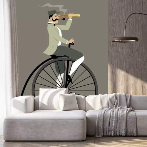 Sticker Victorian Gentleman mit einer Pfeife und ein Teleskop auf einem Penny-Farthing-Fahrrad, EPS 8 Vektor-Illustration