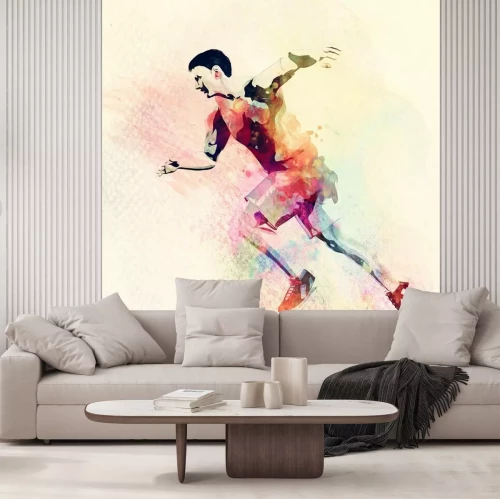 Sticker Bunte Aquarellmalerei des Mannes Laufen. Zusammenfassung kreative Sport Hintergrund
