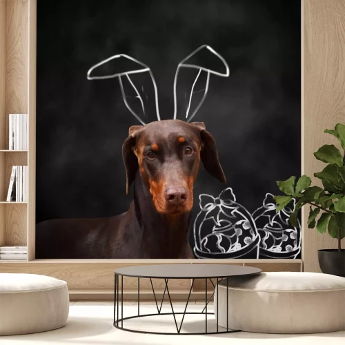 Sticker Hunde festlicher Dobermann mit Hasenohren