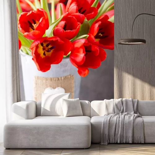 Sticker Nahaufnahme von Tulpen in einem Eimer