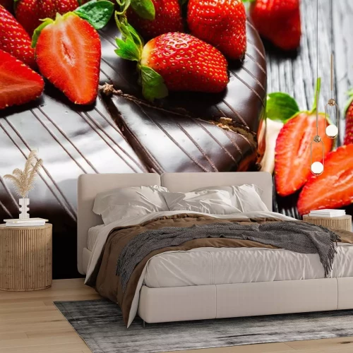 Sticker Frische Erdbeeren auf einer Schokoladentorte