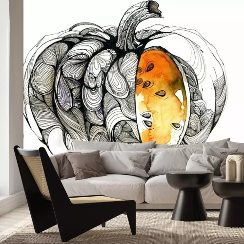 Sticker Künstlerische Darstellung eines Kürbisses in origineller Ästhetik