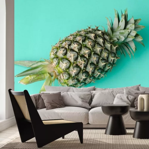 Sticker Foto einer Ananas auf blauem Hintergrund