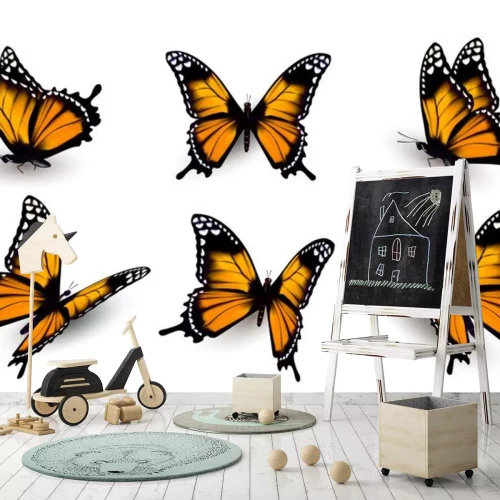 Sticker Sechs orangefarbene Schmetterlinge in verschiedenen Positionen