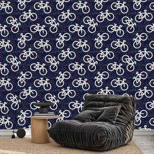 Tapete Bike retro nahtlose Muster Outline 80er Farbe
