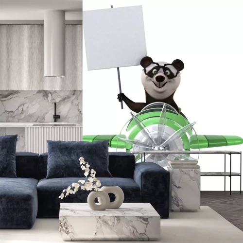 Sticker Pandabär reist in einem Flugzeug