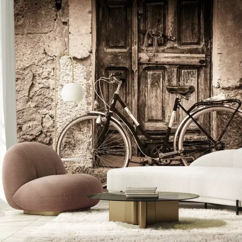 Sticker Antikes Fahrrad und eine alte Holztür