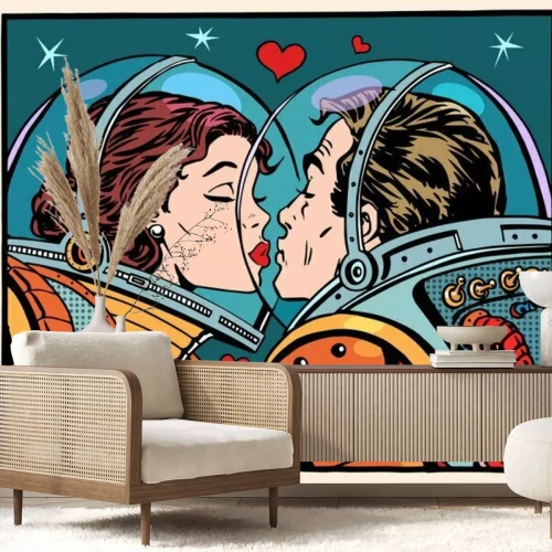 Sticker Ein verliebtes Astronautenpaar, Auftragsarbeit