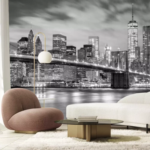 Fototapete Manhattan und Brooklyn-Brücke Schwarzweiss, New York
