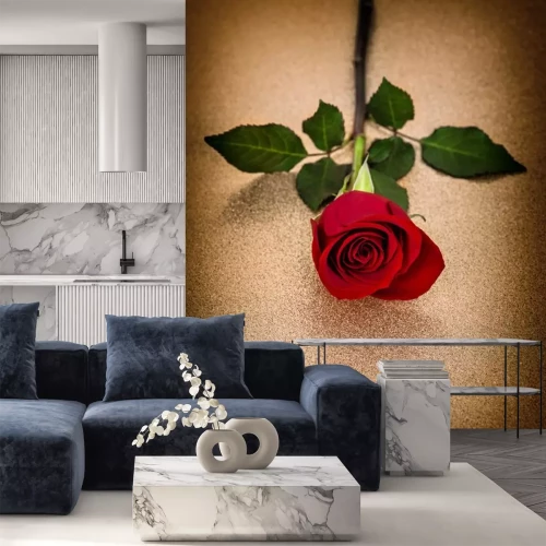 Sticker Rote Rose auf goldenem Untergrund