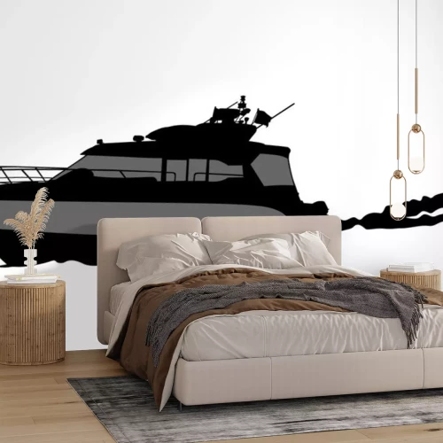 Sticker Silhouette der Retro-Schiff auf weißem Hintergrund