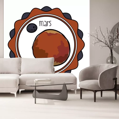 Sticker Planet Mars mit Mond minimalistische Grafik