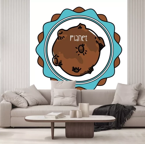 Sticker Planet mit Kratern in einem gewellten Reifen