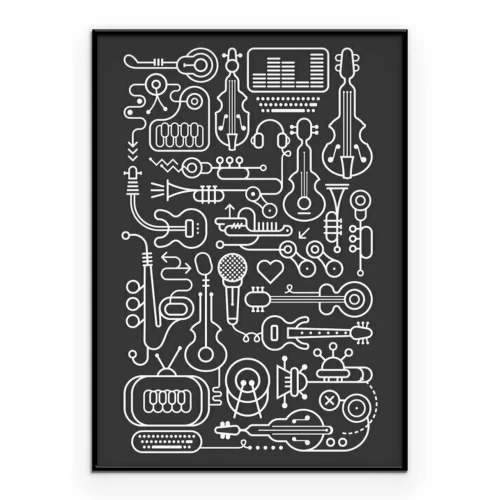 Poster Grafische Instrumente auf schwarzem Hintergrund