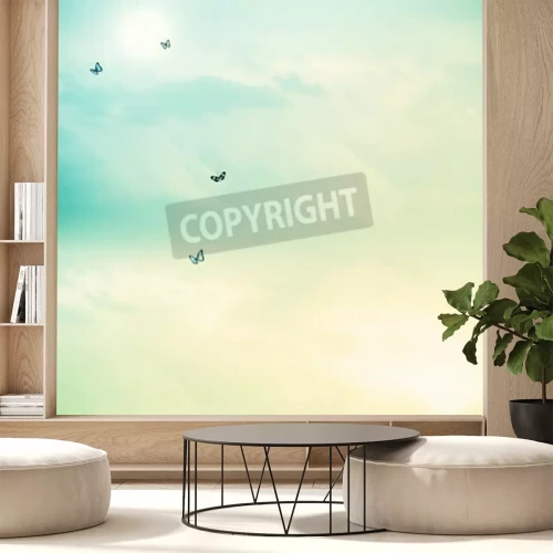 Fototapete Schmetterlinge am pastellfarbenen Himmel