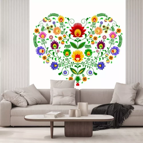 Sticker Polski folklor - wzór w kształcie serca