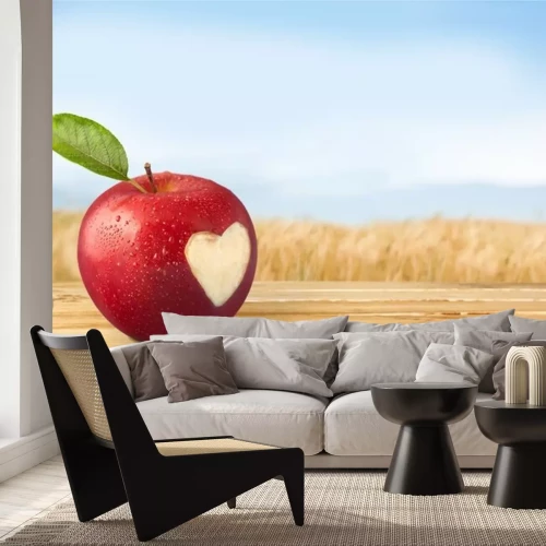 Sticker Roter Apfel mit ausgeschnittener Herzform
