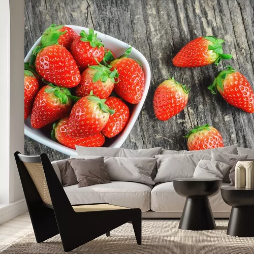 Sticker Dekorative Erdbeeren in einer weißen Schale