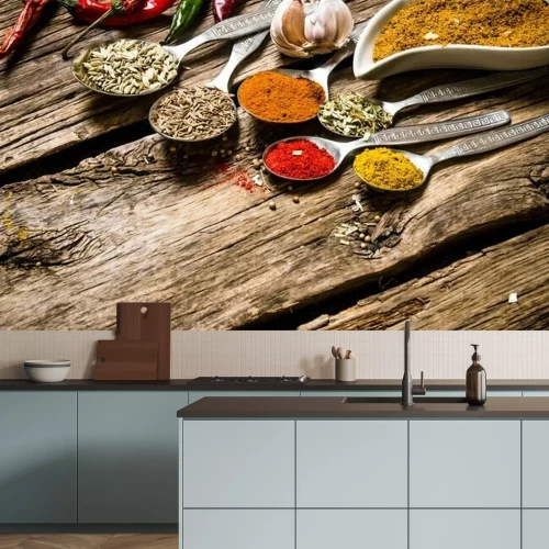 Sticker Retro-Gewürze auf alten Holzbrettern