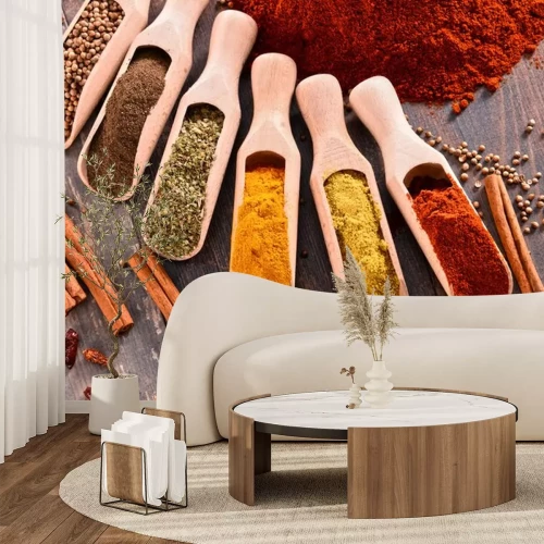 Sticker Gewürze und Kräuter auf Holzlöffeln