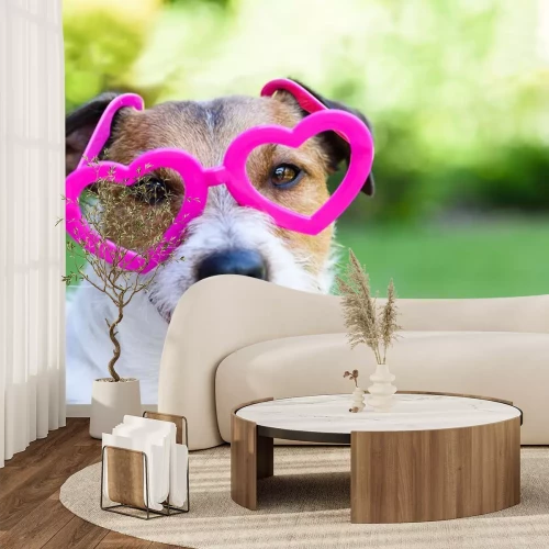 Sticker Hund Familienmitglied mit rosafarbener, herzförmiger Brille
