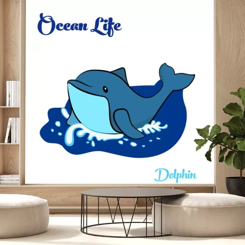 Sticker Illustration eines Delfins im Wasser