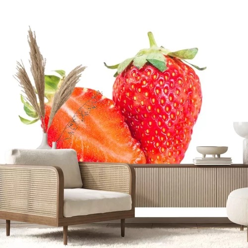 Sticker Erdbeeren frisch Foto auf weißem Hintergrund