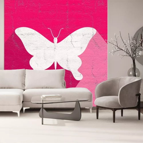 Sticker Weißer Schmetterling auf rosa Hintergrund