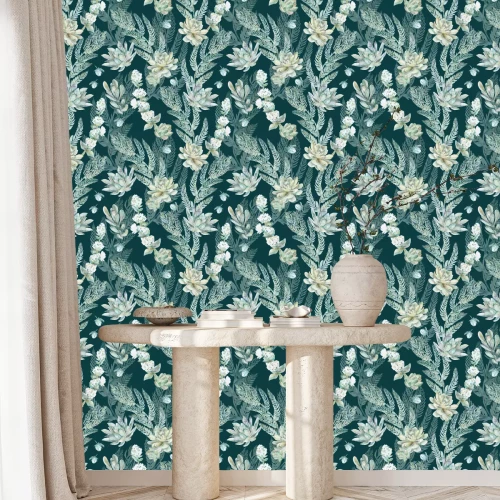 Tapete Dekorative Blumen zwischen den Blättern