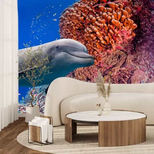 Sticker Delfin und Meer und Korallenriff