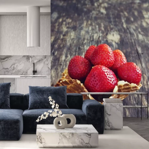 Sticker Dekorative Erdbeeren in einer Waffelschale