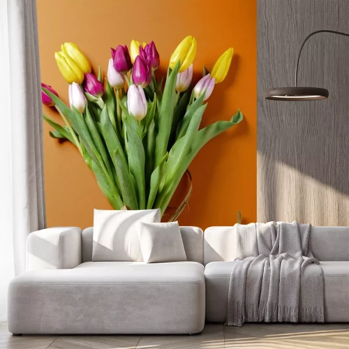 Sticker Tulpen mit Schnur auf orangem Hintergrund