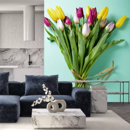 Sticker Gelbe und rosa Tulpen mit Schnur gebunden