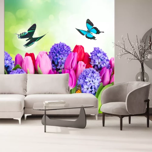 Sticker Tulpen mit drei Schmetterlingen