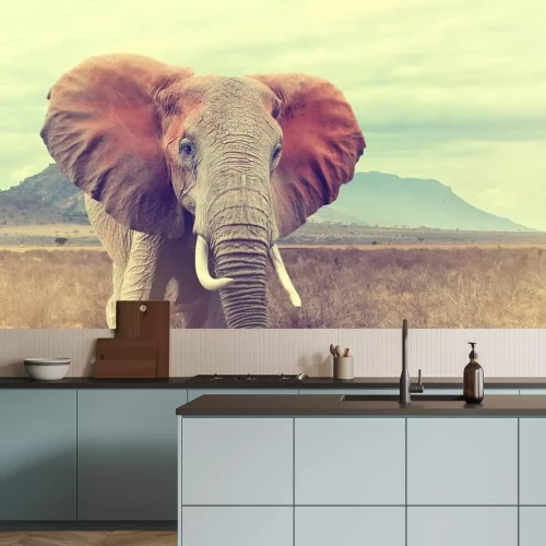 Sticker Elefant vor dem Hintergrund einer afrikanischen Landschaft