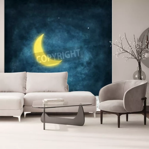 Fototapete Gezeichneter Mond und zwei Sterne