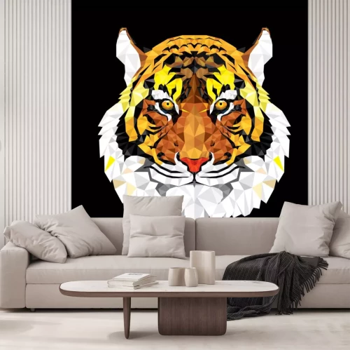 Sticker Tiger Kopf geometrische Muster schwarzer Hintergrund