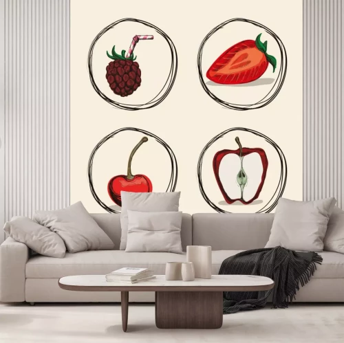 Sticker Erdbeere Apfel Kirsche und Himbeere Zeichnung