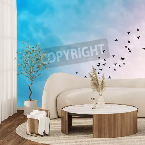 Fototapete Vögel am pastellfarbenen Himmel
