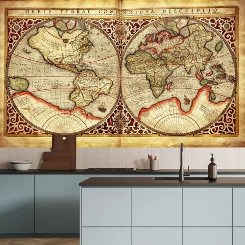 Fototapete Eine alte Weltkarte mit geteilter Ansicht