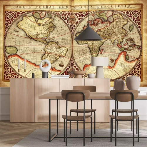 Fototapete Eine alte Weltkarte mit geteilter Ansicht